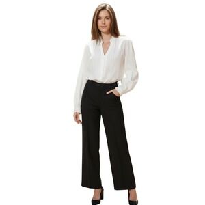 Parisian White Ruffle Collar Button Down Long Sleeve 100% Cotton Blouse Size L